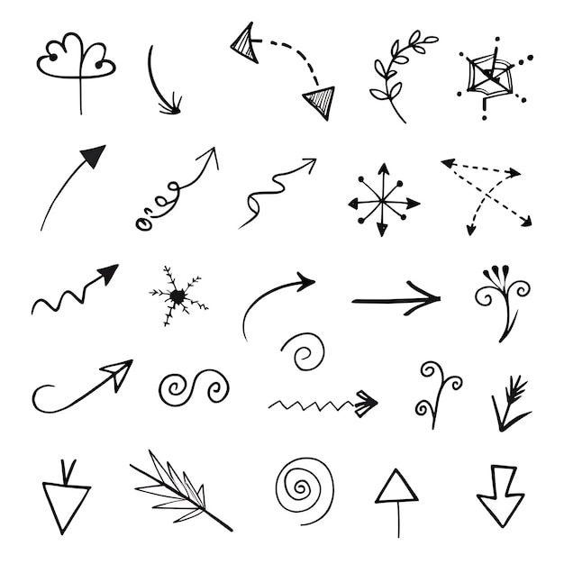 Collezione di frecce disegnate a mano per progetti di design creativo