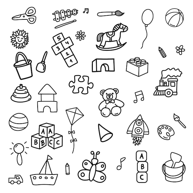 Collezione di giocattoli e giochi di disegno per bambini