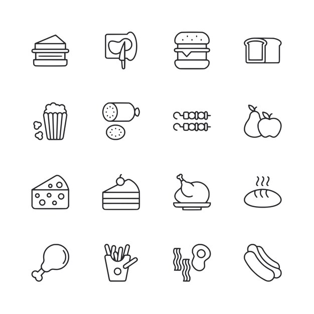 Collezione di icone alimentari in stile line art