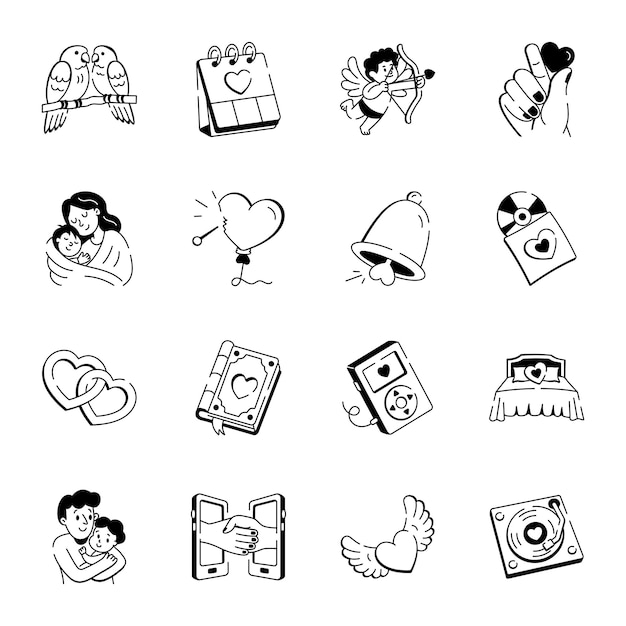 Collezione di icone d'amore disegnate a mano