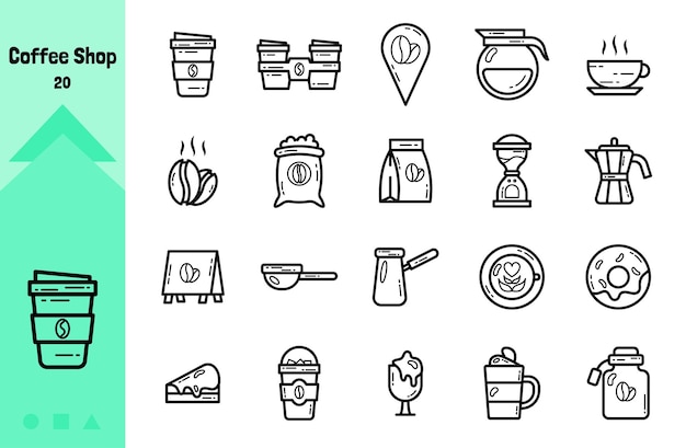 Collezione di icone della caffetteria in stile Lineart