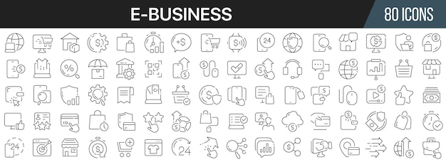 Collezione di icone della linea ebusiness Icona dell'interfaccia utente grande impostata in un design piatto Pacchetto icone con profilo sottile Illustrazione vettoriale EPS10