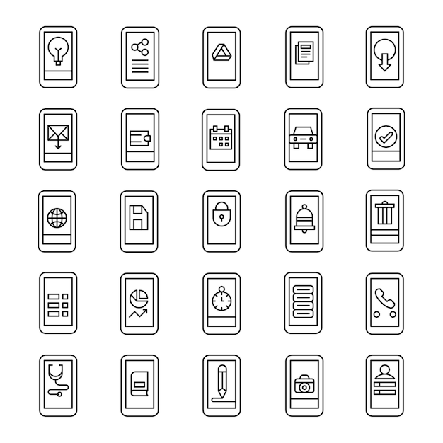 Collezione di icone di app mobili Interfaccia utente Line Art
