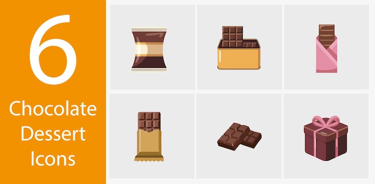 Vettore collezione di icone di dessert al cioccolato