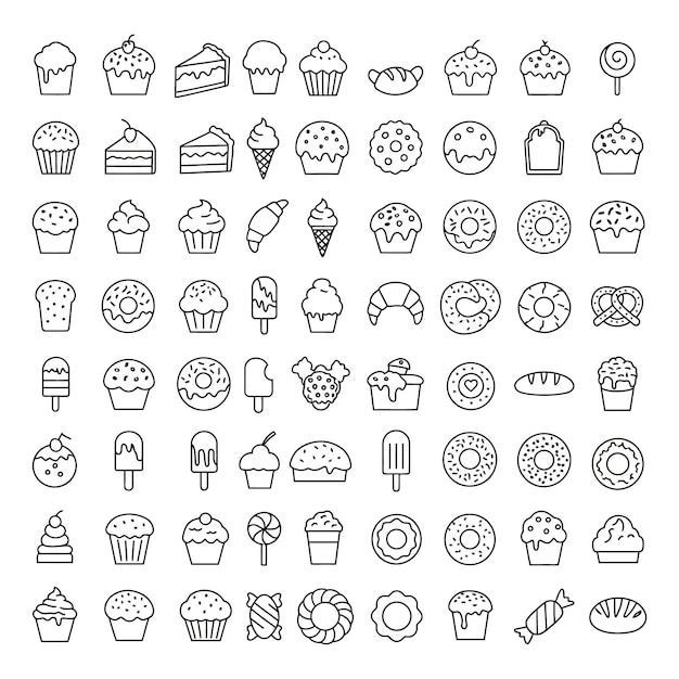 Collezione di icone di dolci e dessert