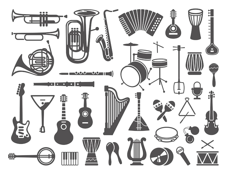 Vettore collezione di icone di strumenti musicali