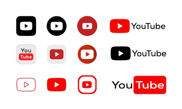 Collezione di icone di Youtube Set di logo e iscrizione di Youtube Rea schermo con la parola video su di esso