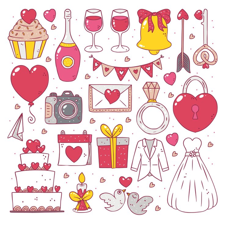 Collezione di icone ed elementi di design per matrimoni