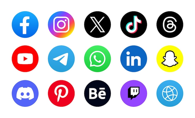 Vettore collezione di icone rotonde di logo di social network popolari