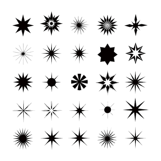 Collezione di icone Starburst nere a tema natalizio