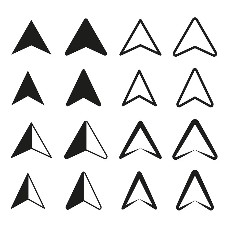 Vettore collezione di icone triangolari assortite set di frecce di navigazione varietà di puntatori direzionali vettore