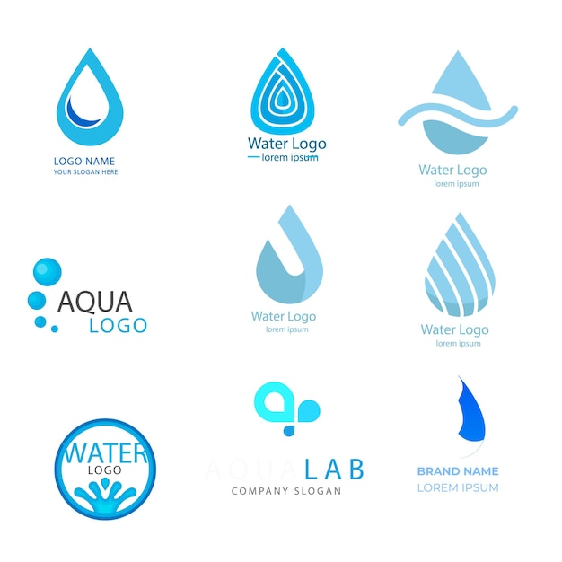 Collezione di loghi d'acqua per aziende in stile piatto Premium Vector