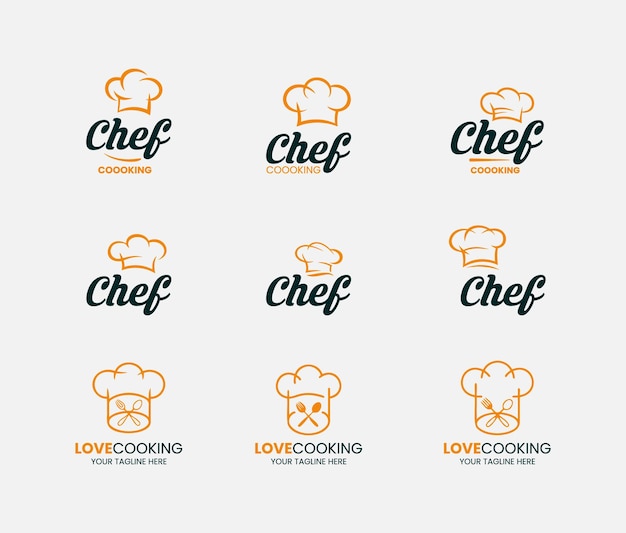 Collezione di loghi di cappelli da chef con elementi di design a tema cucina