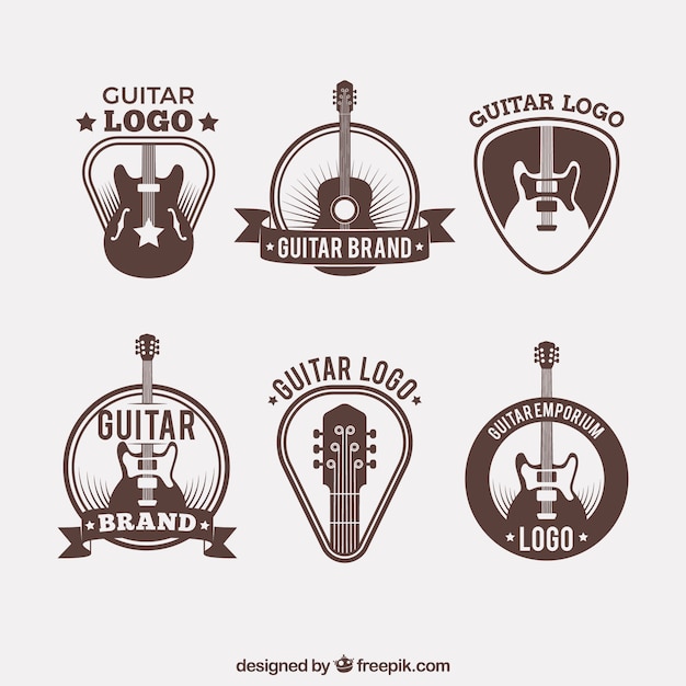 Collezione di loghi di chitarra in stile vintage