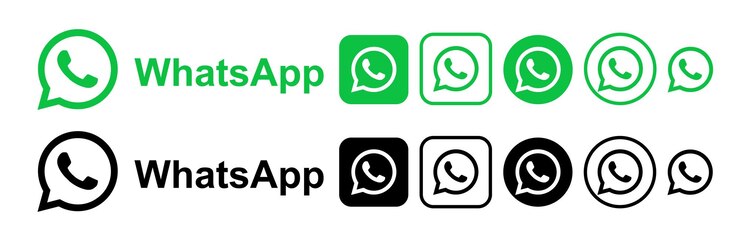 Collezione di loghi e icone di WhatsApp verdi e neri in vari stili e dimensioni