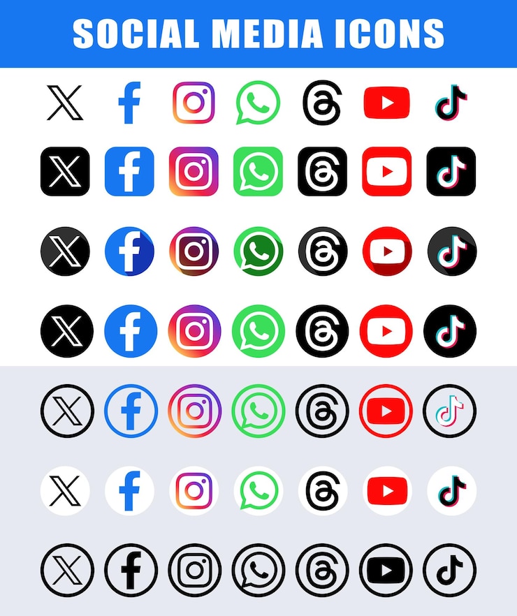 Vettore collezione di logo delle icone popolari dei social media moderni rondo in stile diverso