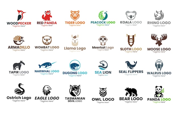 Collezione di logo di animali esotici e rari