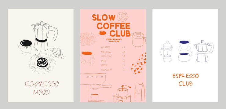 Vettore collezione di manifesti del coffee club illustrazione estetica del caffè