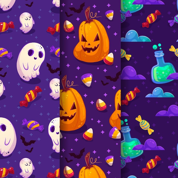 Collezione di modelli di halloween piatti disegnati a mano