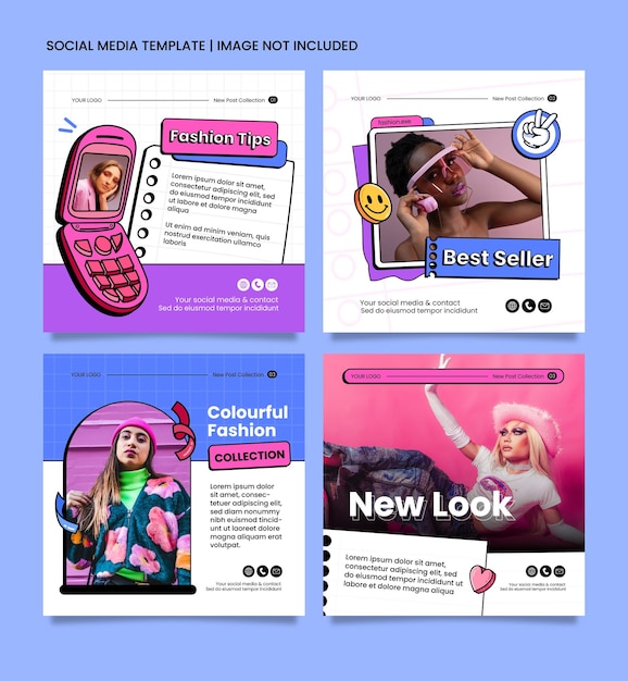 Collezione di modelli di post sui social media di moda colorata