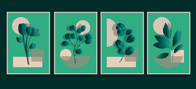 Collezione di modelli di poster botanici contemporanei astratti