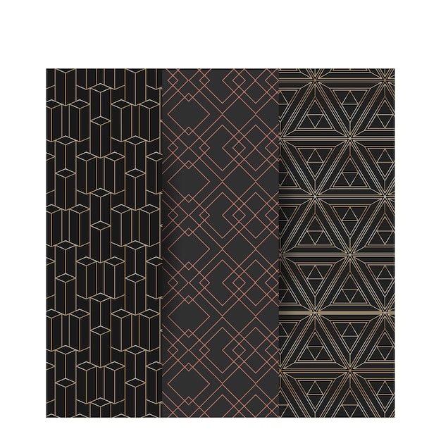 Collezione di modelli geometrici di lusso decorativi senza cuciture a disegno in oro