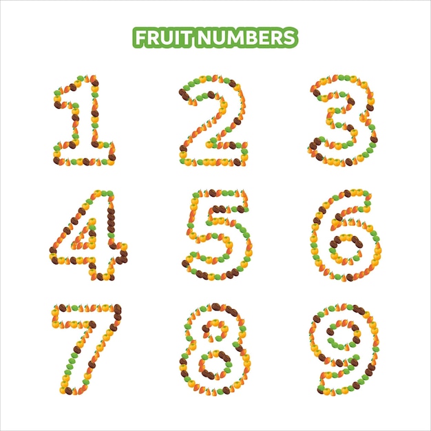 Collezione di numeri di frutta con stile colorato