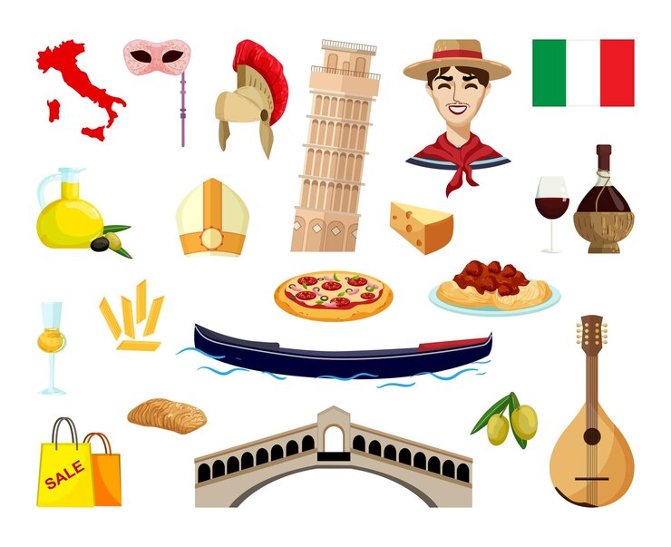 Vettore collezione di oggetti d'italia