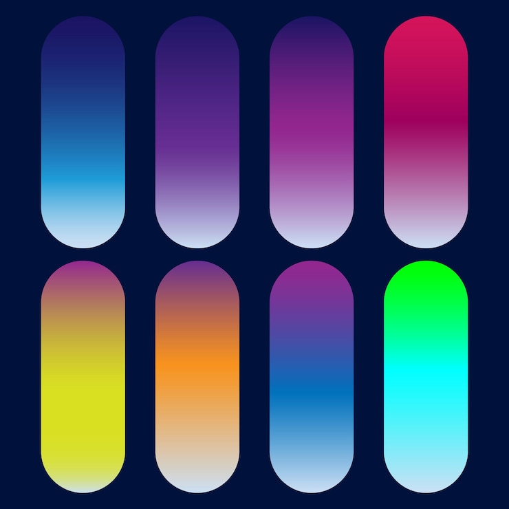 Collezione di otto campioni di colori gradienti