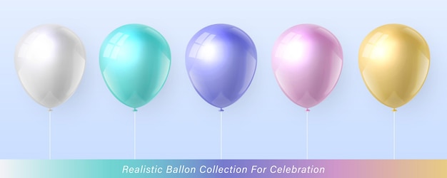 Collezione di palloncini 3D realistici ed eleganti in colori pastello per il design delle celebrazioni