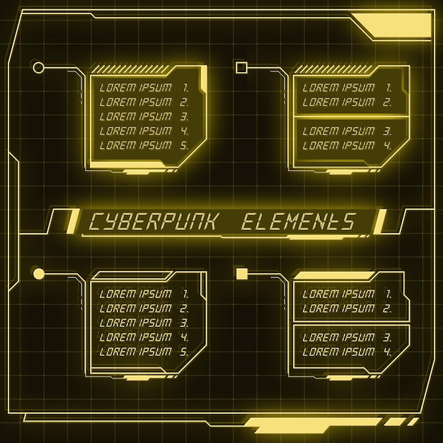 Collezione di pannelli futuristici Scifi di elementi HUD GUI VR UI design Cyberpunk neon glow retro style