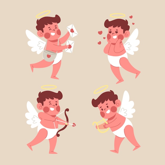 Collezione di personaggi cupido di san valentino piatto