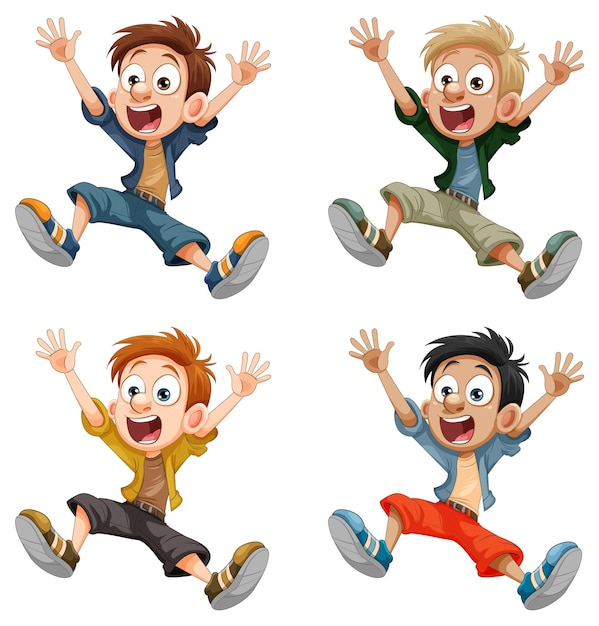 Collezione di personaggi dei cartoni animati del ragazzo che salta