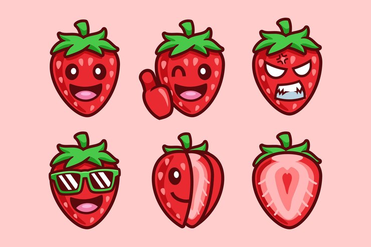 Collezione di personaggi dei cartoni animati di frutta alla fragola