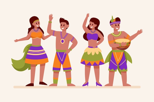 Collezione di personaggi di carnevale brasiliano piatto