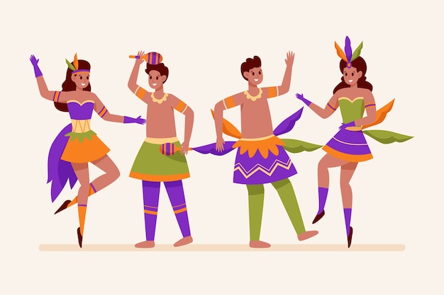 Collezione di personaggi di carnevale brasiliano piatto