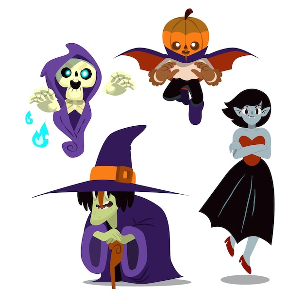 Collezione di personaggi di halloween disegnati a mano