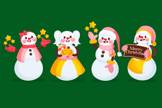 Collezione di personaggi pupazzo di neve disegnati a mano