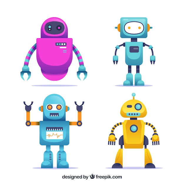Collezione di personaggi robot piatto