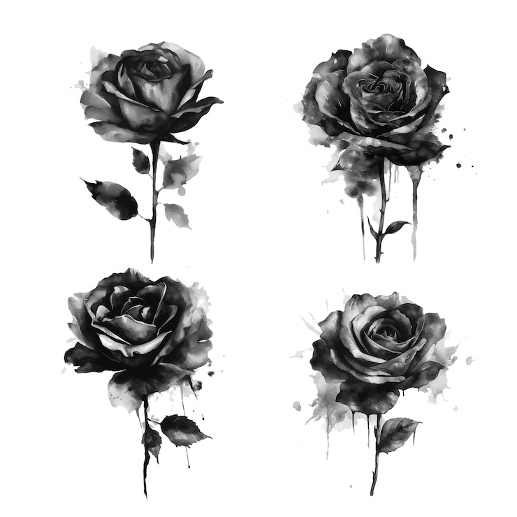 Vettore collezione di pittura ad acquerello black rose