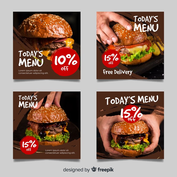 Vettore collezione di post di instagram di grandi hamburger
