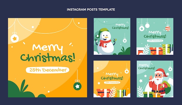 Collezione di post di instagram di natale piatto