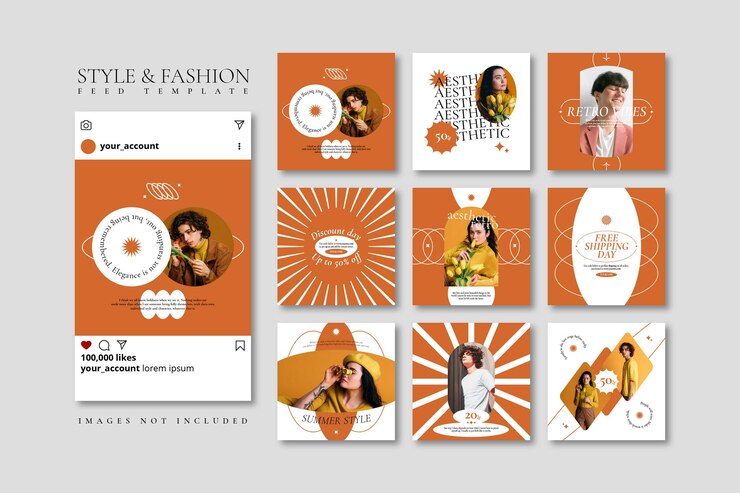 Vettore collezione di post di instagram di vendita di moda retrò pop groovy disegnata a mano estiva