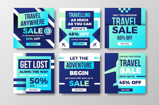 Collezione di post di instagram di vendita di viaggi