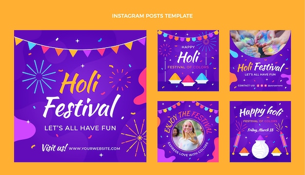 Collezione di post di instagram flat holi