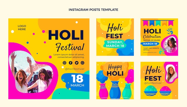Collezione di post di instagram flat holi