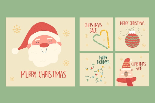 Collezione di post di instagram natalizi disegnati a mano Social media
