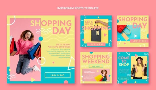 Collezione di post di instagram per centri commerciali piatti
