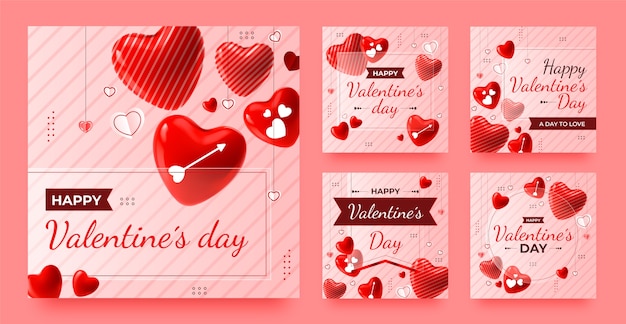 Collezione di post di instagram per la celebrazione di San Valentino