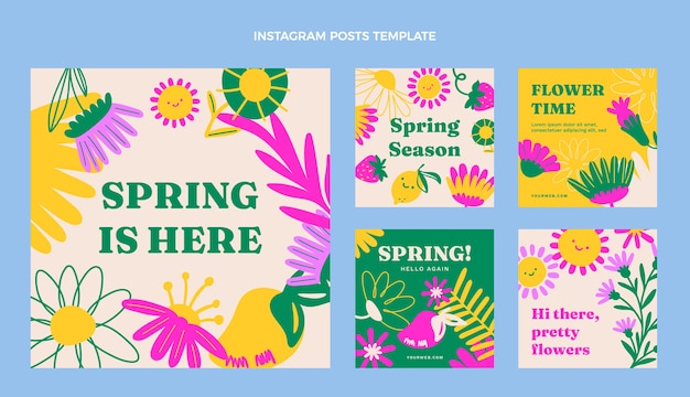 Collezione di post di instagram primaverili disegnati a mano